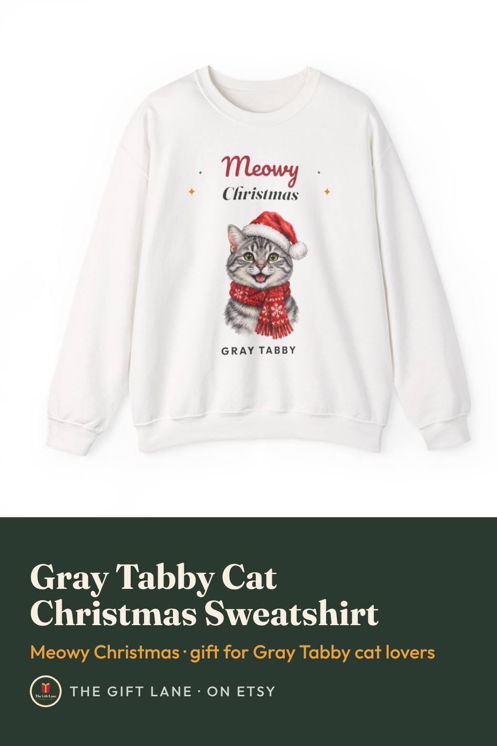 Gray Tabby Cat Christmas Sweatshirt
